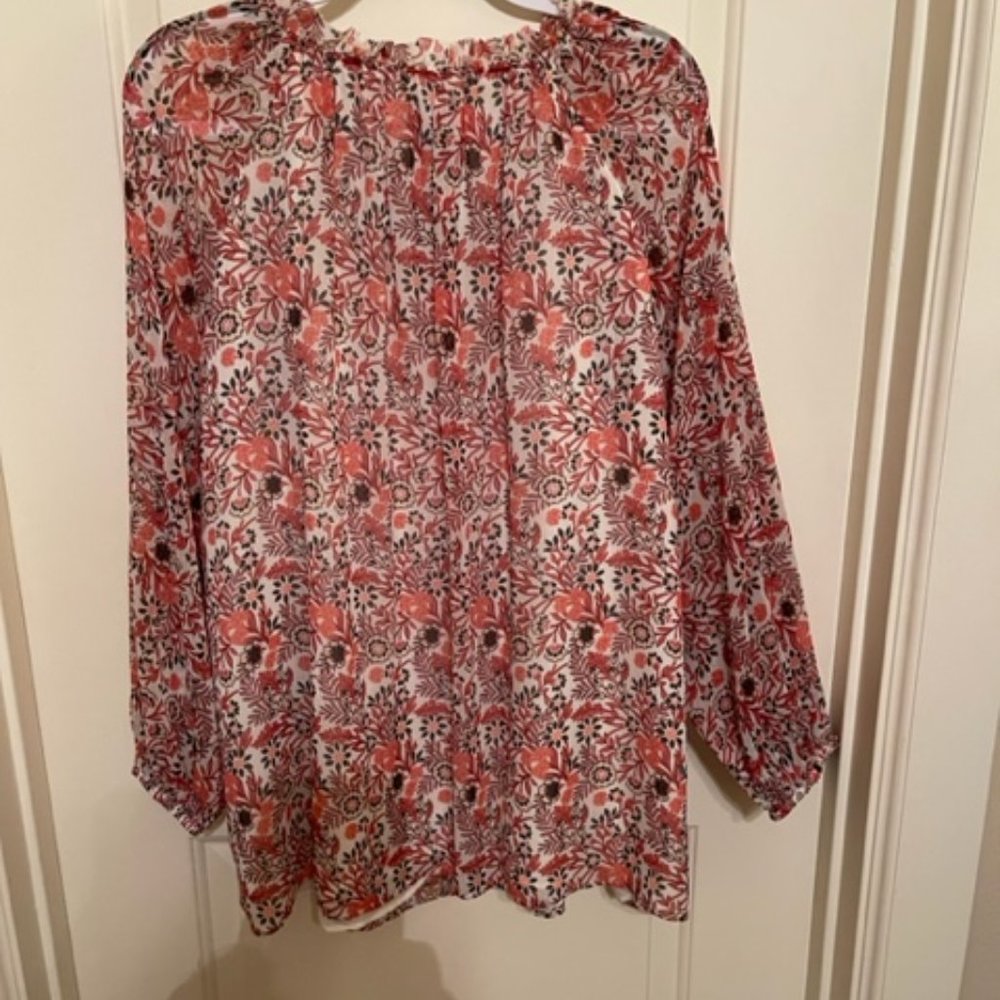 Talbots Coral and Cream Floral Peasant Blouse - Picture 5 of 5